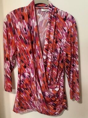 CHAUS: Draped Wrap Top - Pink & Orange